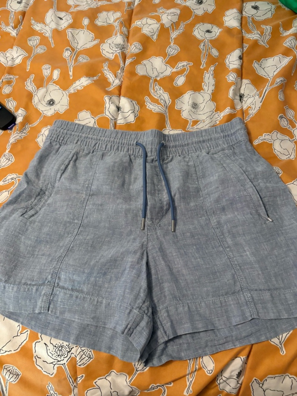 Athleta Light Blue Elastic Waist Chambray Shorts